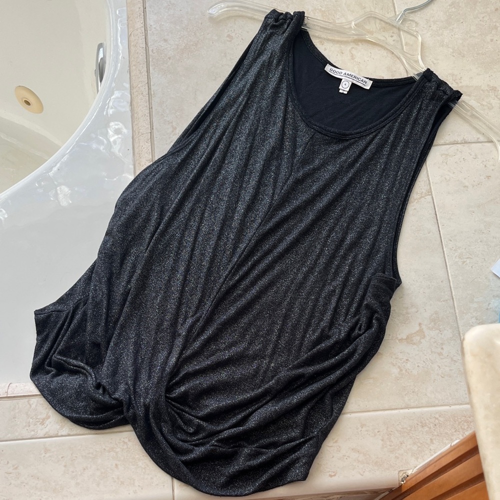 Good American Black Metallic Tank Top